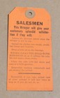 Original 1939 Lovell Mfg   washer  Wringer Warranty Tag