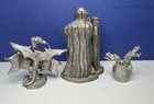 Lot Of 3 Vintage Dragon Theme Pewter Figurines Merlin Dragon Egg W  Jewels As Is