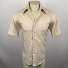 Vintage 70s Sears Dress Shirt Beige Disco Mcm Mod Dagger Collar Mens Large 16