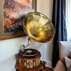 Replica Gramophone Embossed Player 78 Rpm Phonograph Brass Horn Vintage Wind Up