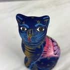 Mexican Talavera Cat Redware Figurine Folk Art Cobalt Blue Floral 3 75 