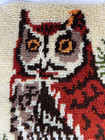 Vintage 70s Owl Latch Hook Rug Wall Hanging Wall Tapestry Mcm Boho Retro 26 x20 