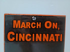 Vintage Thorton Wallen March On Cicinnati Lion Porcelain Enamel Sign 7  X 5 