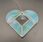 Vintage Stained Glass Heart Sun Catcher Handmade Small 3  X 2 75  Blue green