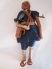 Antique Leather   Wood Moroccan Rare Soldier Man Doll 8  Tall Vintage