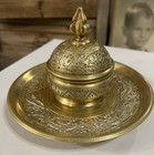 Antique 19th Century Victorian Ornate Heavy Bronze Brass Inkwell