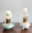 Two Vintage Mid Century Mcm Porcelain Miniature Oil Lamps