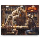 Vintage Sasquatch Bigfoot Art Print Cowboy Cowgirl Artwork Beer Sign Bar Decor