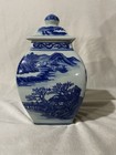 Blue And White Chinese Porcelain Jar With Landscape Design And Lid