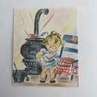Vintage Mid Century Birthday Greeting Card Cute Girl By Stove Hallmark Tiny Size