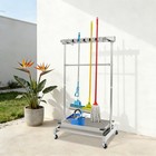 Mobile Mop Rack  Cleaning Tool Cart Storage For Garden Garage Schools