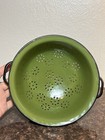 Vintage 2 Handled Green Enameled Colander Strainer Poland 8    Read