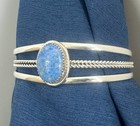 Begay Navajo Sterling Silver Blue Sodalite Bezel Cabochon Braided Cuff Bracelet