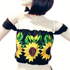 Mexican Embroidered Sunflower Women s Blouse Juvenile Crop Top Black Small 