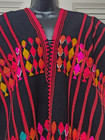 Vtg Hand Loomed Colorful Serape Poncho Folk Art Embroidery 42l 28w