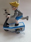 Vintage Mechanical Tin Lithograph Wind-up Boy On A Scooter  W key  Box
