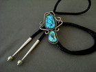 Large 1950-60s Native American Navajo Turquoise Sterling Silver Rope Bolo Tie 3 