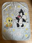 Vintage Baby Looney Tunes Sylvester Tweety Bird 1999 Plush Blanket 42 X 30 Blue