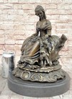 Bronze Sculpture Statue Decor French Barye Elegant Lady With Pomeranian Dog Gift