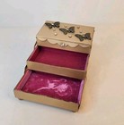 Vtg Mcm Small 4 x3  Lined 3 Tier Jewelry Box W mirror Brass Colored Accordion