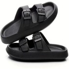 Slides For Women   Men Double Buckle Adjustable Thick Sole Pillow Slippers