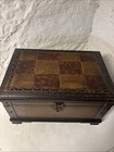 Vintage Wooden Treasure Chest Box For Keepsakes Faux Leather Coating