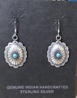 Navajo Sterling Silver Turquoise Oval Concho Earrings Signed F
