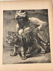 Vtg 1892 Art Print From Story Book Indian Man With Tiger Cub Kitten Hindi Sikh