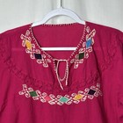 Mexican Style Hand Embroidered Peasant Blouse Top Size L Boho Hippie 100  Cotton