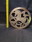 Vintage Solid Brass Unicorn Pony Trivet Hot Plate Wall Hanging D  cor 7  Footed