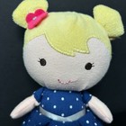 Carters Child Of Mine Soft Plush Doll Rattle Blue Dress Blonde Pink Stripe Legs