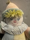 Vintage Eden Pastel Clown Plush Baby Toy Chime Rattle Terry Cloth Checkered