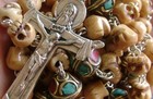  handmade Old Bone Skull   Copper Beads Catholic Rosary Cross Necklace Crucifix