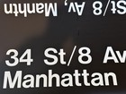 1970 Vintage Nyc Manhattan Subway Roll Sign Train Station 34th Street-8th Avenue