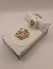 1 12 Scale Handmade Dollhouse Miniature White Embroidered Floral Comforter Set