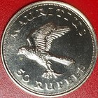 1975 Mauritius 50 Rupees Silver Bu Kestrel Falcon Bird Fauna Conservation 42mm