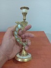 Handmade Elegant Brass Fish Candle Holder Hand Crafted Mother Pearl Inlay Ornate