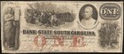 1861  1 Bill South Carolina Bank Note Large Currency Old Paper Money Civil War