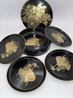 Vintage Otagiri  Coaster Set Of 5 Black And Gold Laquer With Case Japan