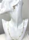 Lee Sands Freshwater Pearl Peridot Crystals Necklace   Earrings Set Gold Tone