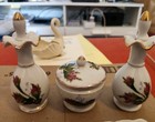 Vintage Japanese Porcelain Vanity Set 4 Pc Perfume Bottles Trinket Jar Tray