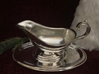 Vintage Silver Plated Gravy Boat Unmarked 8  X 3  With Ornate Handle And Tray