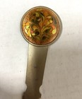 Vintage Metal 7  Tall Letter Opener With Brown And Green Enamel Top