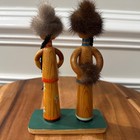 2002 Wood Mongolian Couple Display Doll Figurines Handpainted With Natural Fur