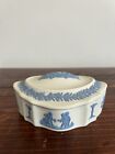 Vintage Retro Scalloped Oval Wedgwood White Jasperware Trinket Box Dish Lid