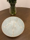 Antique Japanese Awaji Pottery Turquoise Crackle Glaze Prunus Blossom Dish 9 5