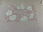 Vtg Pink With White Rose Tablecloth Soft heavy  65  X 68   Light Stains Read