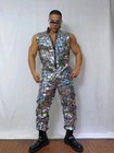 Reflective Laser Mirror Silver Sequins Sleeveless Jumpsuit Jazz Hip Hop Costume