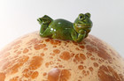 Vintage Mcm Mid-century Mushroom With Happy Frog Rustic Country Ceramic Figurine