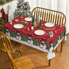 Christmas Tablecloth 60  84 Inch Rectangular  Winter Snowman Trees Red Washable S